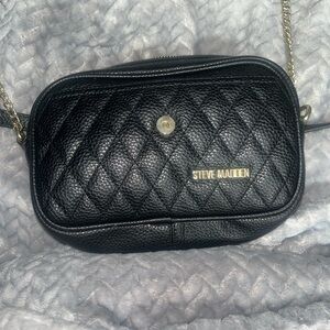 Steve Madden Quilted Black Crossbody Bag with Gold Accents